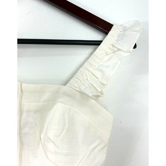 Choosy Amanda XS White Cream Cropped Top Center Buttons Ruffle Lined Smocked U4 - Picture 9 of 13